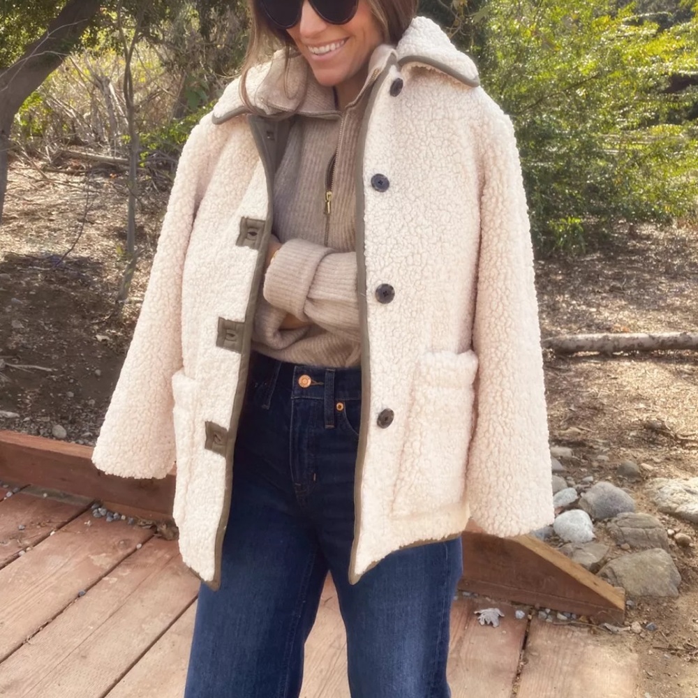 Blogger Favorite J. Crew Teddy Sherpa Jacket in dusty ivory Women's XXL